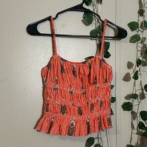 We The Free Coral Floral Smocked Tank Top